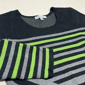 Danny and Nicole Striped Knit Midi Dress Black Green Grey Geometric Size L